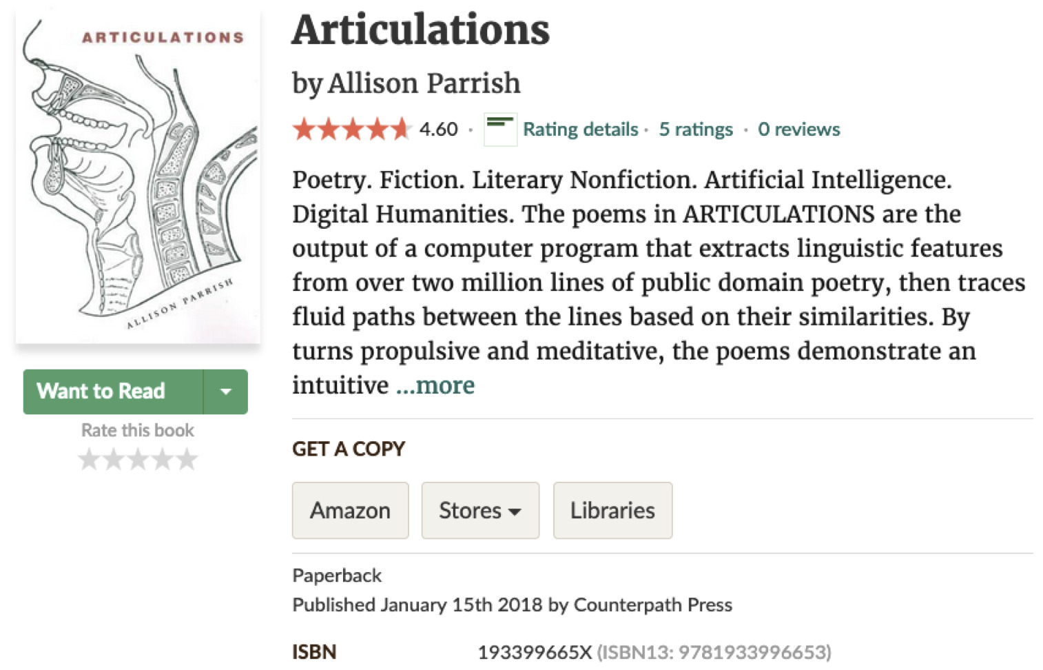 Screenshot of Articulations on Goodreads