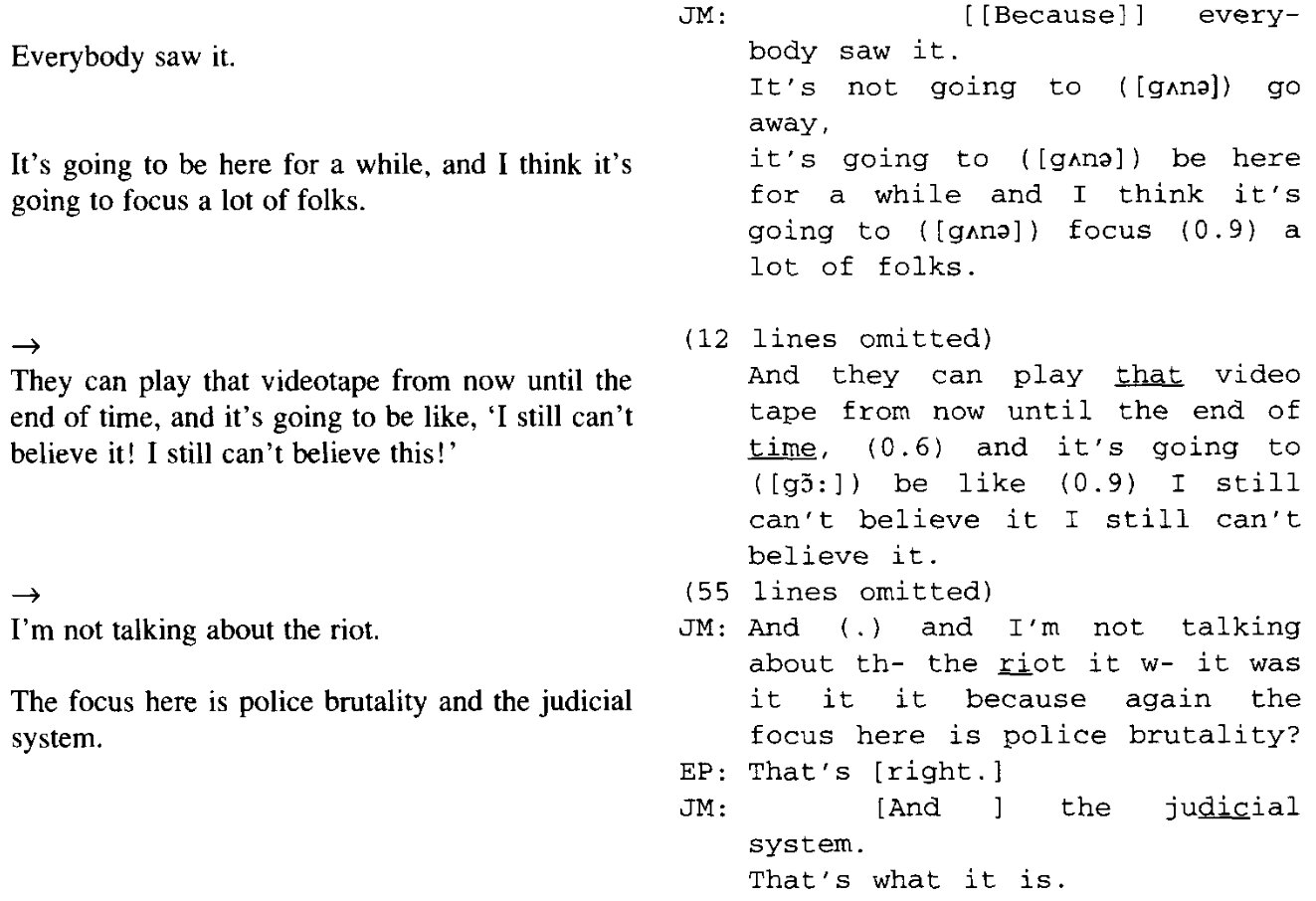 Snippet of a transcript