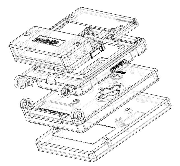 Hidden line drawing of the Pocket SP shell components