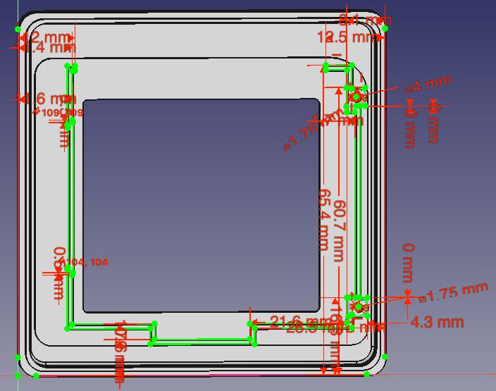 FreeCAD drawing of the internal structure of the Pocket’s screen support