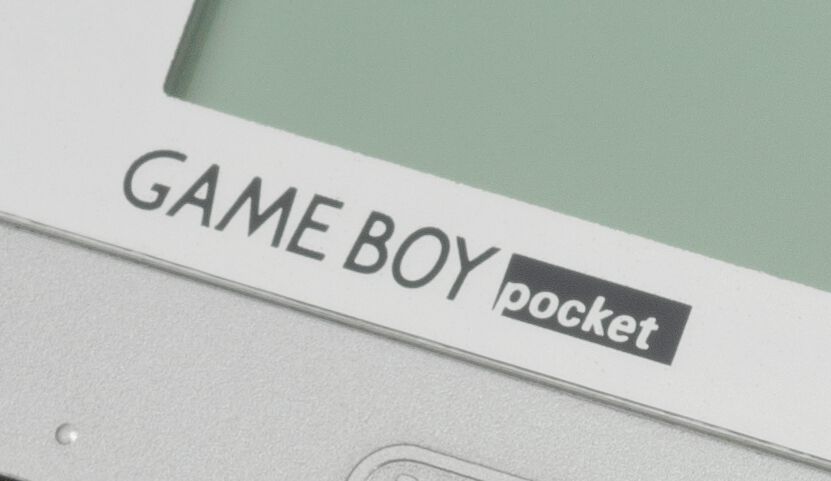 Close up of Game Boy Pocket logo on grey lens